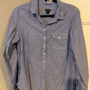 J. Crew Light Blue Chambray Popover Button-Down Shirt with Chest Pocket